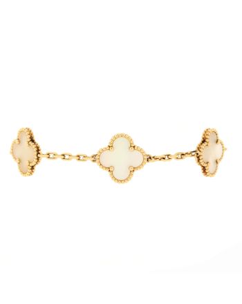 Vintage Alhambra 5 Motifs Bracelet 18K Yellow Gold and Mother of Pearl