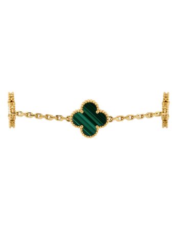 Vintage Alhambra 5 Motifs Bracelet 18K Yellow Gold and Malachite