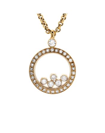 Happy Diamonds Round Pendant Necklace 18K Yellow Gold with Diamonds and 5 Floating Diamonds