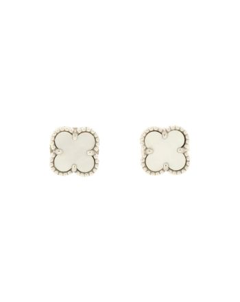 Sweet Alhambra Stud Earrings 18K White Gold and Mother of Pearl