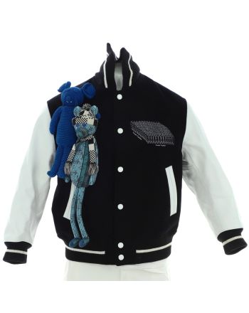 Men's Puppet Bomber Jacket Embroidered Wool and Leather