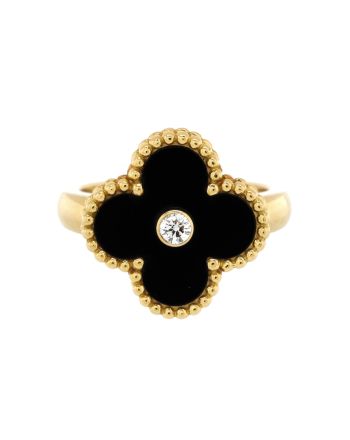 Vintage Alhambra Ring 18K Yellow Gold with Onyx and Diamond