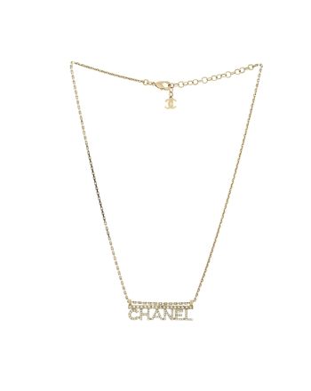 Logo Letters Bar Pendant Necklace Metal with Crystals