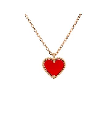 Sweet Alhambra Heart Pendant Necklace 18K Rose Gold and Carnelian