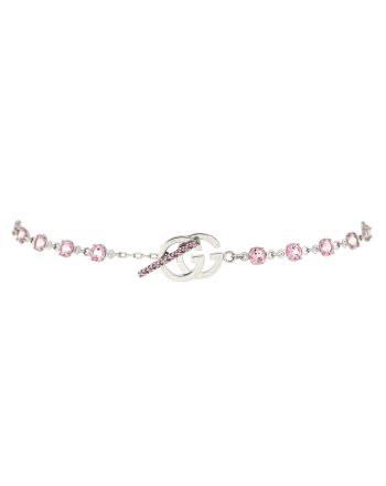 GG Running Chain Toggle Bracelet 18K White Gold and Pink Topaz