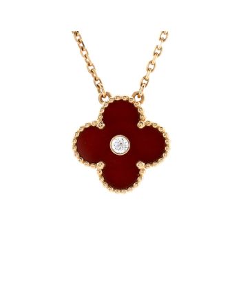 Vintage Alhambra Pendant Necklace 18K Rose Gold and Carnelian with Diamond