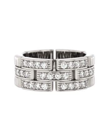 Maillon Panthere 3 Row Band Ring 18K White Gold with Half Diamonds