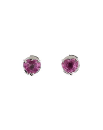 Heart Stud Earrings 18K White Gold with Pink Sapphires