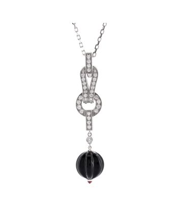 Agrafe Drop Pendant Necklace 18K White Gold with Diamonds, Onyx, and Rubelite