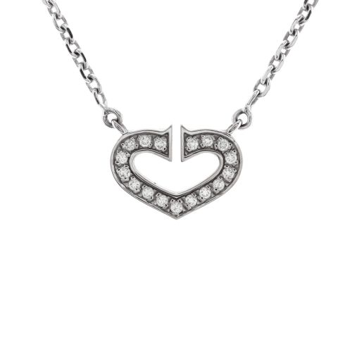 C Heart de Cartier Pendant Necklace 18K White Gold with Pave Diamonds