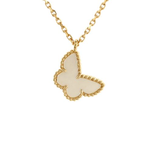 Sweet Alhambra Butterfly Pendant Necklace 18K Yellow Gold and Mother of Pearl