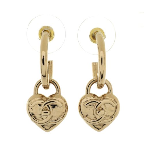 CC Turnlock Heart Dangle Earrings Metal