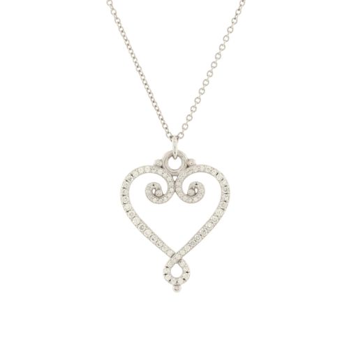 Paloma Picasso Venezia Heart Pendant Necklace 18K White Gold with Pave Diamonds