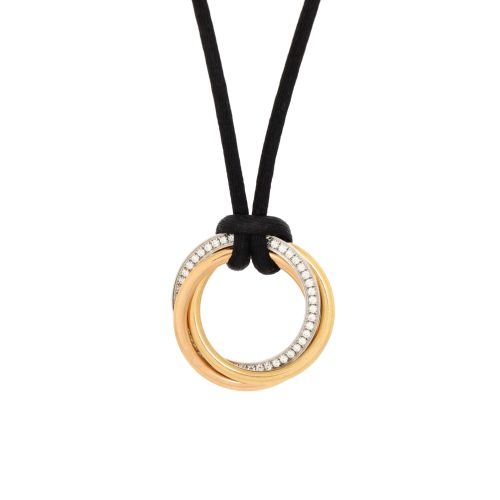 Trinity on Cord Necklace Silk Cord with 18K Tricolor Gold and Diamonds Medium