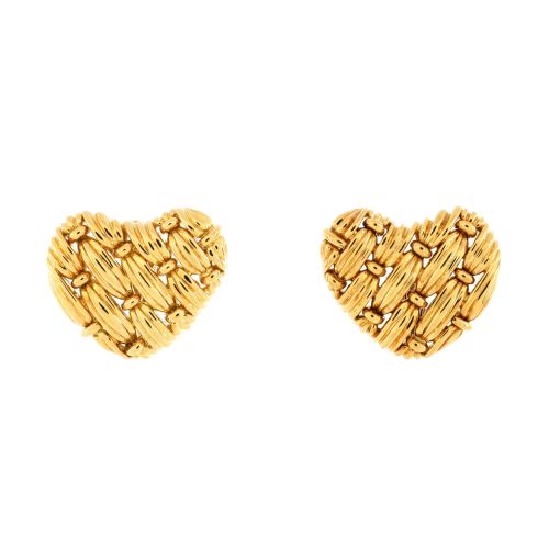 Vintage Woven Hearts Stud Earrings 18K Yellow Gold