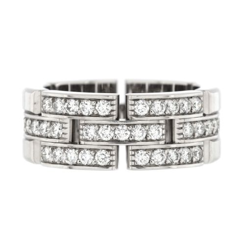 Maillon Panthere 3 Paved Row Band Ring 18K White Gold with Diamonds