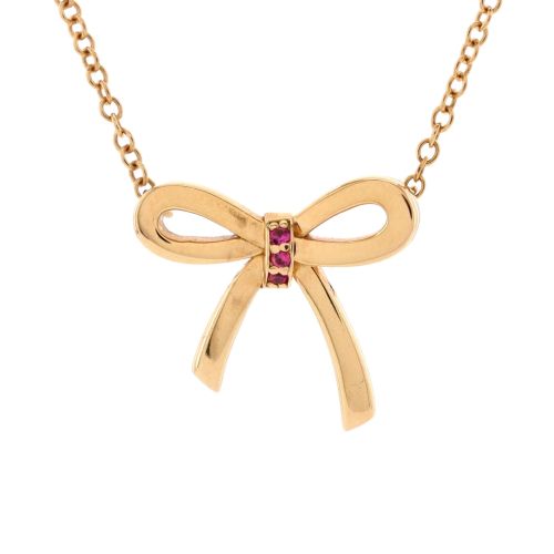 Bow Pendant Necklace 18K Rose Gold with Pink Sapphires Mini