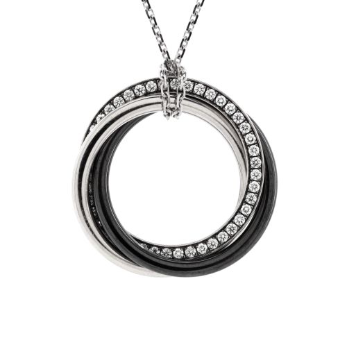 Trinity Pendant Necklace 18K White Gold with Diamonds and Ceramic Small